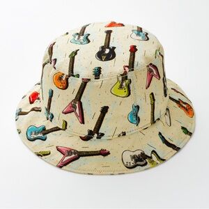 Jeremy Scott Limited Edition Vintage Colorful Guitar Print Bucket Hat